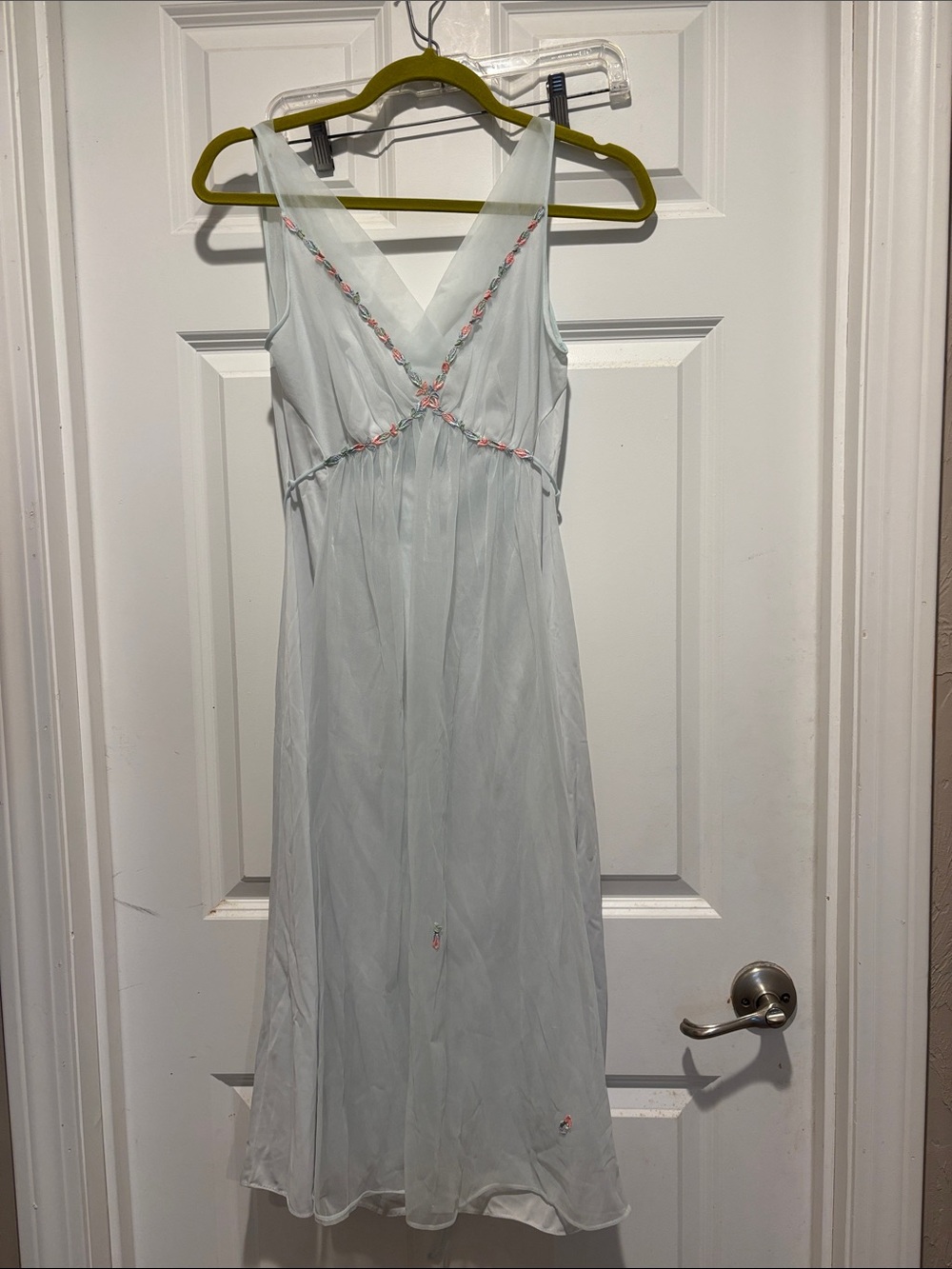 Light Blue Floral Trim Midi Sleep Dress